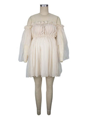 Momyraise Umstandskleider Rückenfrei Schulterfreie Boot-Ausschnitt Langarm Lässig Süße Fotoshooting Für Schwangerschaft