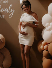 Momyraise Umstandskleider Enges Irregulär Schlank Eine Schulter Kurzärm Beiläufige Mode Täglich Lässig Kleider