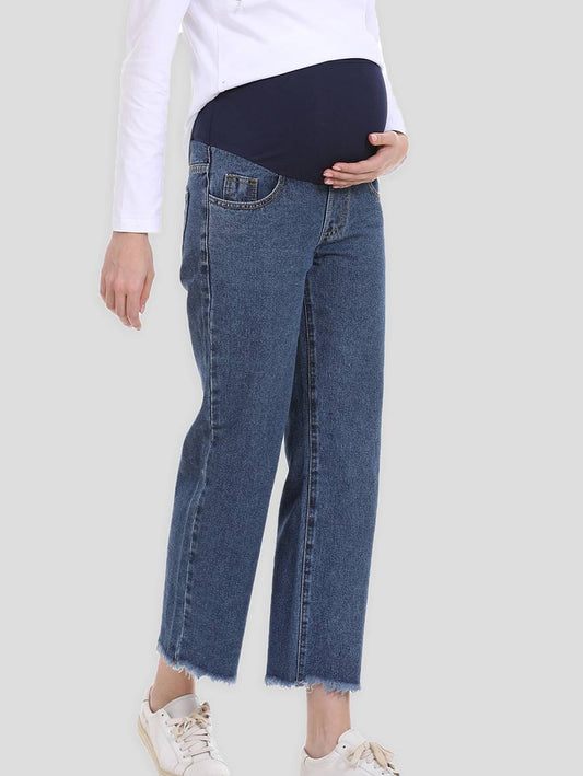Momyraise Schwangerschaft Stütze Bauch Mit Hoher Taille Beiläufige Lose Breites Bein Denim Umstandsmode Hosen