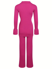 Momyraise Volltonfarbe Langarmknopf Gerippter Cardigan Und Strickhose Schlank Elegant Mode Umstandsmode Zweiteilige Anzüge