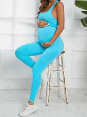 Momyraise Umstandsmode Zweiteilige Anzüge U Ausschnitt Kreuz Zurück Rückenfrei BH Und Leggings Schlank Beiläufige Sportset