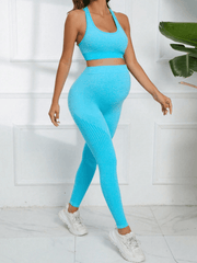 Momyraise Umstandsmode Zweiteilige Anzüge U Ausschnitt Kreuz Zurück Rückenfrei BH Und Leggings Schlank Beiläufige Sportset