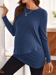 Momyraise Stilltops Volltonfarbe Langarm Täglich Lässig Mode Umstandsmode T-Shirt Oberteile