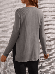 Momyraise Umstandsmode Volltonfarbe Rippenstrick Seitenschlitz Rundhals Langarm Täglich Lässig Mode Pullover Damenoberteile