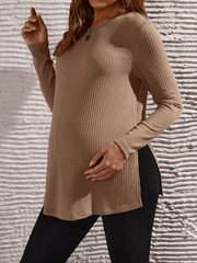 Momyraise Umstandsmode Volltonfarbe Rippenstrick Seitenschlitz Rundhals Langarm Täglich Lässig Mode Pullover Damenoberteile