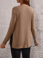 Momyraise Umstandsmode Volltonfarbe Rippenstrick Seitenschlitz Rundhals Langarm Täglich Lässig Mode Pullover Damenoberteile