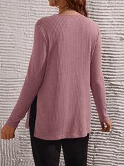 Momyraise Umstandsmode Volltonfarbe Rippenstrick Seitenschlitz Rundhals Langarm Täglich Lässig Mode Pullover Damenoberteile