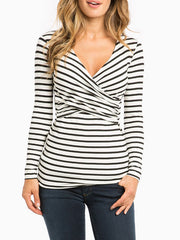 Momyraise Stilltops Gestreiften V-Ausschnitt Langarm Täglich Mode Für Schwangerschaft