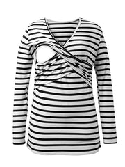 Momyraise Stilltops Gestreiften V-Ausschnitt Langarm Täglich Mode Für Schwangerschaft