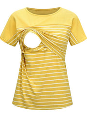 Momyraise Stilltops Patchwork Gestreift Rundhals Kurzärm Mode Für Schwangerschaft