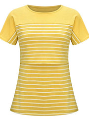 Momyraise Stilltops Patchwork Gestreift Rundhals Kurzärm Mode Für Schwangerschaft