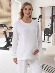 Momyraise Stilltops Volltonfarbe Rundhals Langarm Beiläufige Mode Locker Täglich Lässig das Sweatshirt