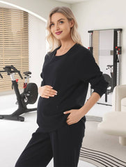 Momyraise Stilltops Volltonfarbe Rundhals Langarm Beiläufige Mode Locker Täglich Lässig das Sweatshirt