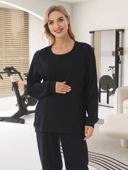 Momyraise Stilltops Volltonfarbe Rundhals Langarm Beiläufige Mode Locker Täglich Lässig das Sweatshirt