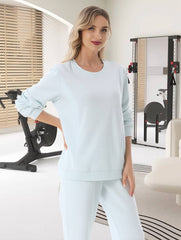 Momyraise Stilltops Volltonfarbe Rundhals Langarm Beiläufige Mode Locker Täglich Lässig das Sweatshirt