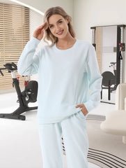 Momyraise Stilltops Volltonfarbe Rundhals Langarm Beiläufige Mode Locker Täglich Lässig das Sweatshirt