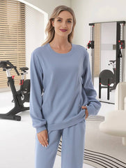 Momyraise Stilltops Volltonfarbe Rundhals Langarm Beiläufige Mode Locker Täglich Lässig das Sweatshirt