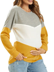 Momyraise Stilltops Patchwork Farbkontrast Rundhals Langarm Täglich Mode Für Schwangerschaft