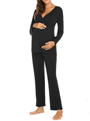 Momyraise Umstandsmode Loungewear Zweiteiliger V-Ausschnitt Langarm Täglich Lässig Mode Frauen Stillen Mutterschaft
