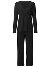 Momyraise Umstandsmode Loungewear Zweiteiliger V-Ausschnitt Langarm Täglich Lässig Mode Frauen Stillen Mutterschaft
