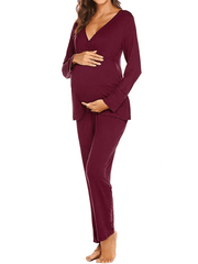 Momyraise Umstandsmode Loungewear Zweiteiliger V-Ausschnitt Langarm Täglich Lässig Mode Frauen Stillen Mutterschaft