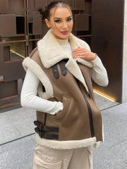 Momyraise Bomberjacke Pilotenjacke Schlank Reißverschluss Taschen Gürtel Bindegürtel Revers Ärmellos Beiläufige Fliegerjacke