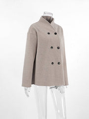 Momyraise Damen Mäntel Zweireiher Doppelte Knopfleiste V-Ausschnitt Stehkragen Elegant Vintage Täglich Doppelreiher Damenjacke