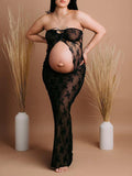 Momyraise Umstandskleider Enges Spitze Schlitz Bandeau Täglich Elegant Mode Abend Urlaub Babybauch Shooting