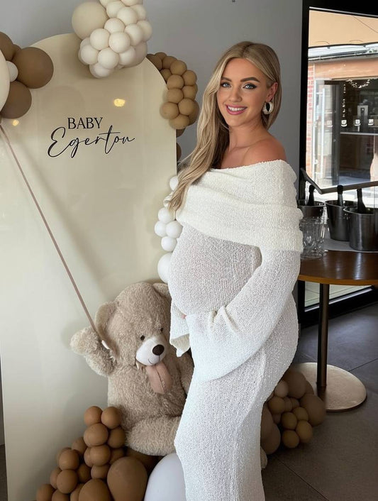 Momyraise Umstandskleider Enges Volltonfarbe Schulterfreie Langarm Elegant Beiläufige Ausgehabend Strand Fotoshooting Kleider