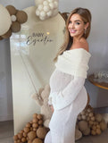Momyraise Umstandskleider Enges Volltonfarbe Schulterfreie Langarm Elegant Beiläufige Ausgehabend Strand Fotoshooting Kleider