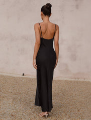 Momyraise Brautjungfern Kleider Satin Enges Rückenfrei Spaghettiträger Schlinge Ärmellos Elegant Damen Abend Ball Maxikleid