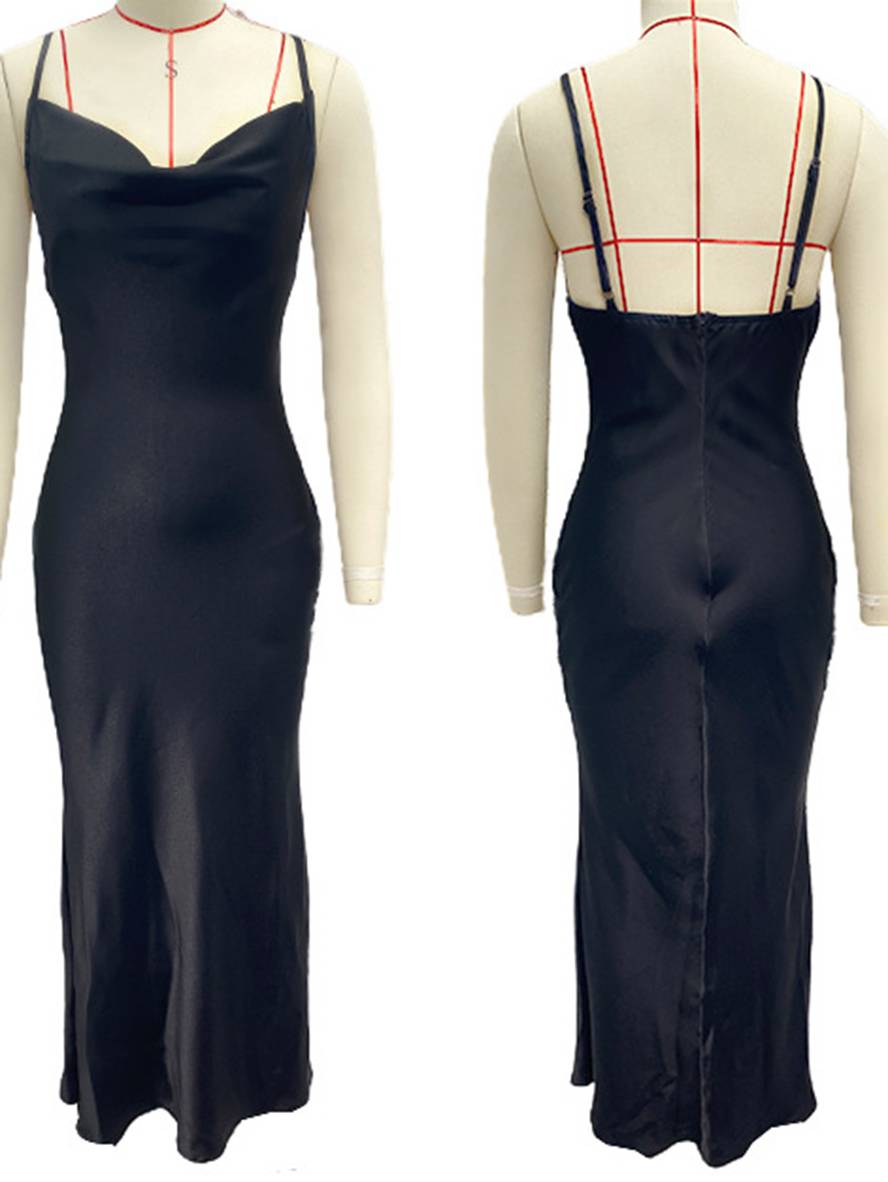 Momyraise Brautjungfern Kleider Satin Enges Rückenfrei Spaghettiträger Schlinge Ärmellos Elegant Damen Abend Ball Maxikleid