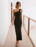 Momyraise Brautjungfern Kleider Schlank Satin Bandeau One Shoulder Elegant Ball Ferien Damen Maxikleid