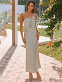 Momyraise Brautjungfern Kleider Schlank Satin Bandeau One Shoulder Elegant Ball Ferien Damen Maxikleid