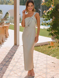 Momyraise Brautjungfern Kleider Schlank Satin Bandeau One Shoulder Elegant Ball Ferien Damen Maxikleid