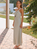 Momyraise Brautjungfern Kleider Schlank Satin Bandeau One Shoulder Elegant Ball Ferien Damen Maxikleid