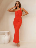 Momyraise Brautjungfern Kleider Schlank Satin Bandeau One Shoulder Elegant Ball Ferien Damen Maxikleid
