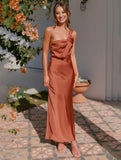 Momyraise Brautjungfern Kleider Schlank Satin Bandeau One Shoulder Elegant Ball Ferien Damen Maxikleid