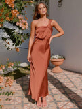 Momyraise Brautjungfern Kleider Schlank Satin Bandeau One Shoulder Elegant Ball Ferien Damen Maxikleid