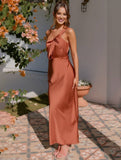 Momyraise Brautjungfern Kleider Schlank Satin Bandeau One Shoulder Elegant Ball Ferien Damen Maxikleid