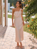Momyraise Brautjungfern Kleider Schlank Satin Bandeau One Shoulder Elegant Ball Ferien Damen Maxikleid