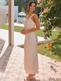 Momyraise Brautjungfern Kleider Schlank Satin Bandeau One Shoulder Elegant Ball Ferien Damen Maxikleid