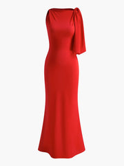Momyraise Maxikleid Schlank Volltonfarb One Shoulder Ärmellos Elegant Mode Damen Abend Ausgehabend Kleid