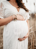 Momyraise Umstandskleider Fotoshootingkleid Spitze Mesh Wellensaum Babybauch Maxikleider