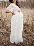 Momyraise Umstandskleider Fotoshootingkleid Spitze Mesh Wellensaum Babybauch Maxikleider