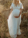 Momyraise Umstandskleider Fotoshooting Spitzenkleid Kurzärm Elegant Babybauch Maxikleider Für Schwangerschaft