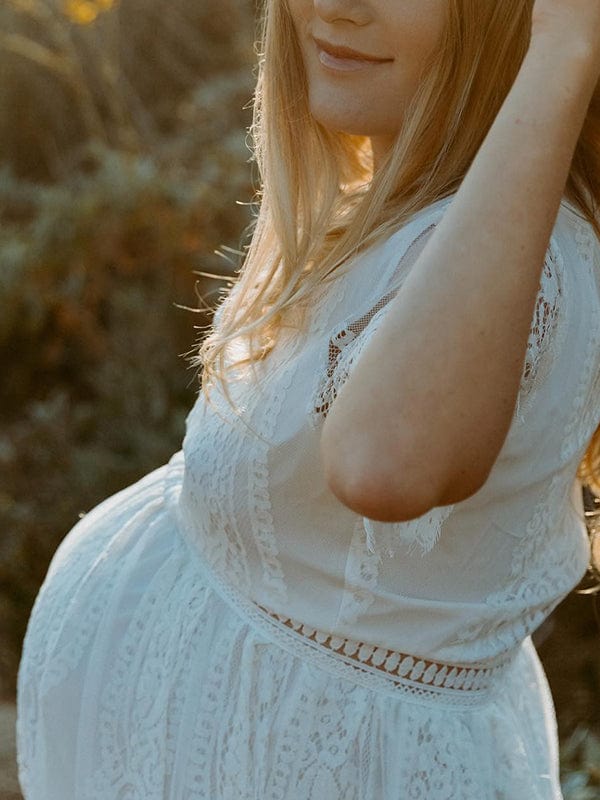 Umstandskleid Für Fotoshooting, Sexy Transparente Rüschen, Schwangere Frau, Bauch, Ausgehöhlt, Langärmelig, Babyparty-Kleid