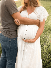 Momyraise Umstandskleider Schlitz Drapiert Tiefe V Rückenfreies V-Ausschnitt Kurzärm Boho Beiläufige Fotoshooting Schwangerschaft