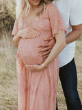 Momyraise Umstandskleider Spitzenkleid Kurzärm Fotoshooting Maxikleider Für Schwangere