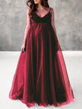 Momyraise Umstandskleider Brautkleid Für Schwangere Splicing Volltonfarbe Mesh Perlen Langarm Elegant